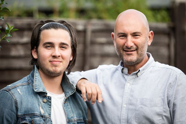 Richard Stevens with his 16-year-old son Oscar 