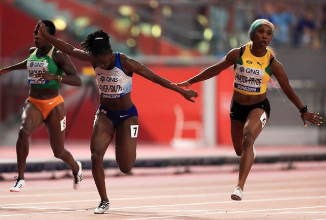 Dina Asher-Smith, left, finished second behind Jamaica's Shelly-Ann Fraser-Pryce