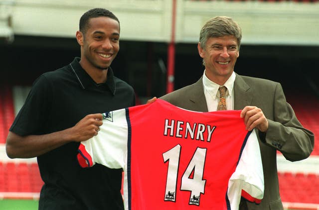 Thierry Henry with Arsenal manager Arsene Wenger (right). (PA)