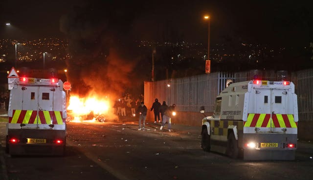 Petrol bombs were thrown at police in Creggan, Londonderry (Niall Carson/PA)