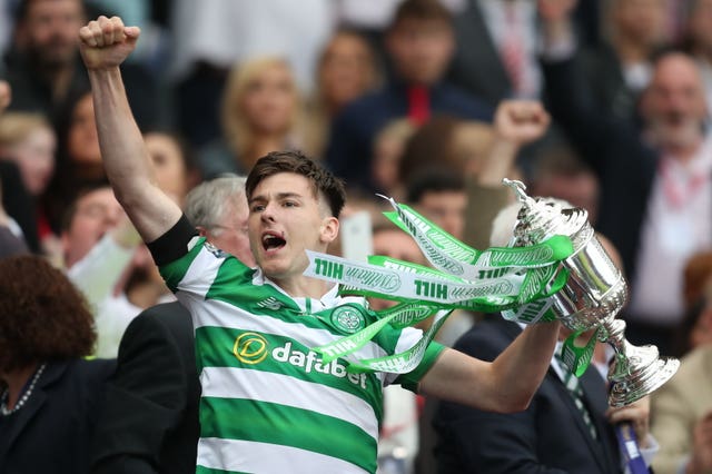 Kieran Tierney with the Scottish Cup during his first spell at Celtic