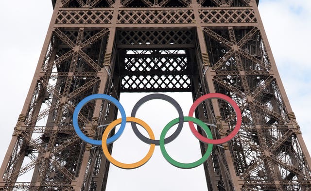 The Olympic rings on the Eiffel Tower, Paris 