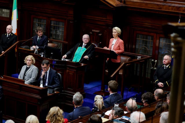 Ursula von der Leyen addressed a joint sitting of the Dail and Seanad at Leinster House in Dublin