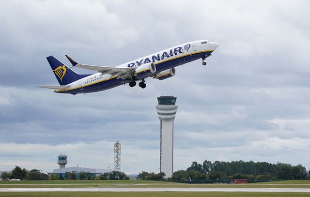 A flight takes off from Dublin Airport’s north runway