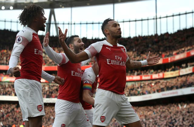 Pierre-Emerick Aubameyang, right, scored twice as Arsenal beat Tottenham 4-2 on Sunday 