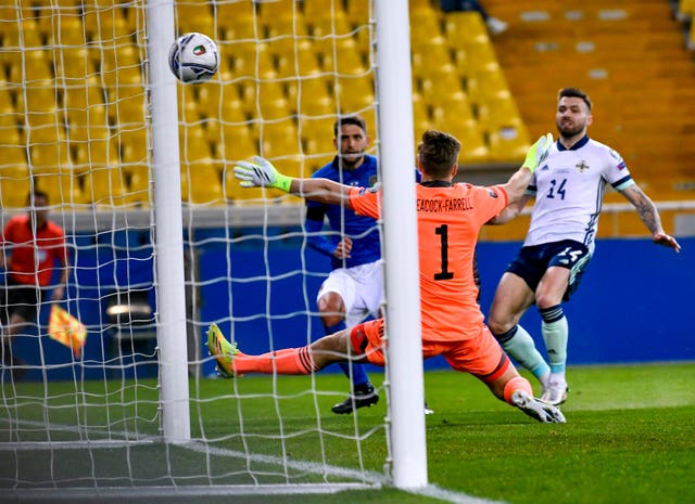 Italy’s Domenico Berardi scores his side’s first goal