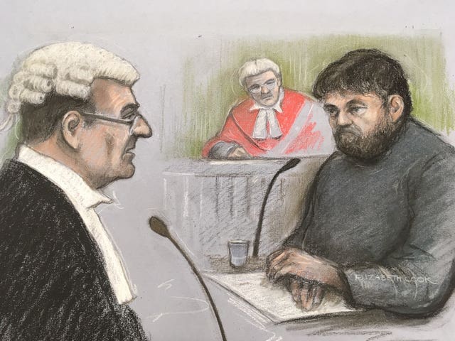 Court artist sketch of Carl Beech at Newcastle Crown Court