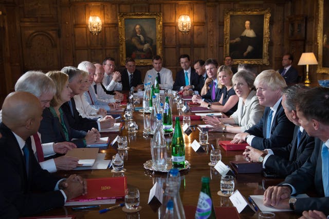 Theresa May holding a cabinet meeting in 2016