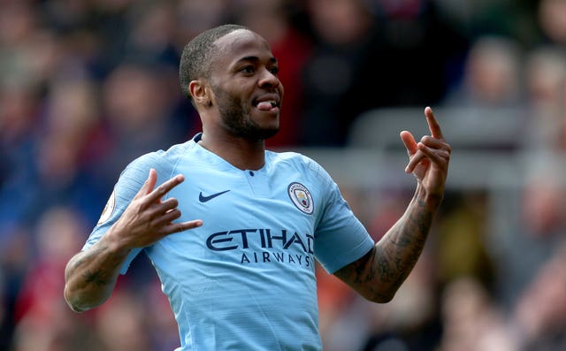 Manchester City's Raheem Sterling celebrates scoring his side's second goal of the game against Crystal Palace