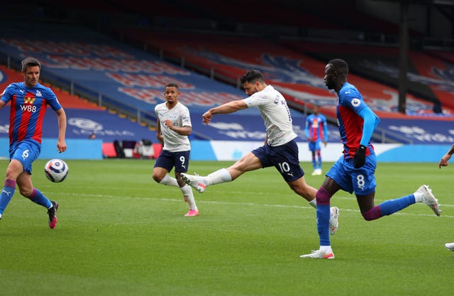 Sergio Aguero was on target as City moved to the brink of title success with victory at Crystal Palace