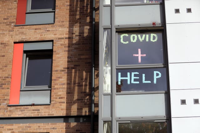 A sign in the window of student accommodation at a university