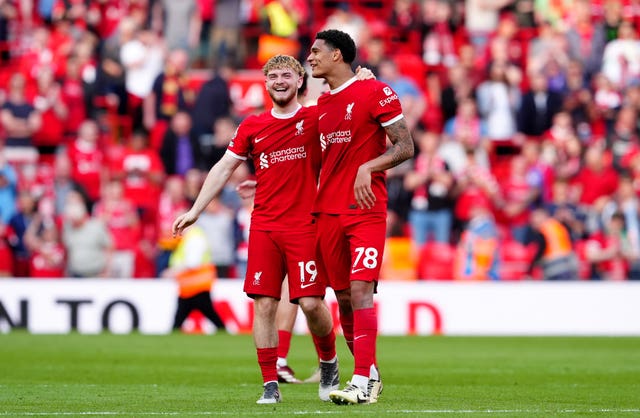 Liverpool’s Harvey Elliott and Jarell Quansah