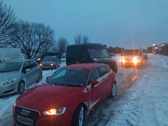 Cars queued back for miles on the A303 (Thomas Hamilton/PA)