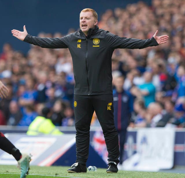 Celtic manager Neil Lennon prowled the touchline at Ibrox