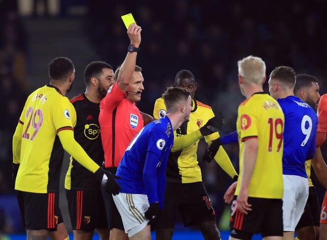 Vardy was denied a penalty and shown a yellow card 