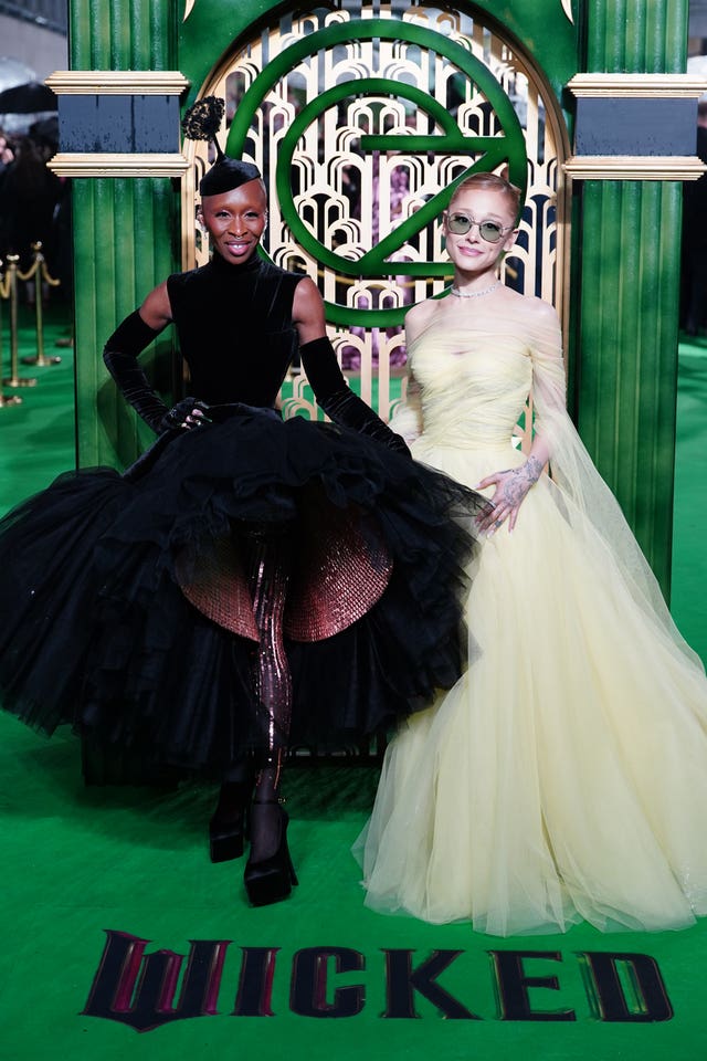 Ariana Grande and Cynthia Erivo arriving for the UK premiere of Wicked at the Royal Festival Hall, Southbank Centre in London