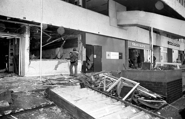 The aftermath of the fatal bomb attack on the Mulberry Bush pub (PA)