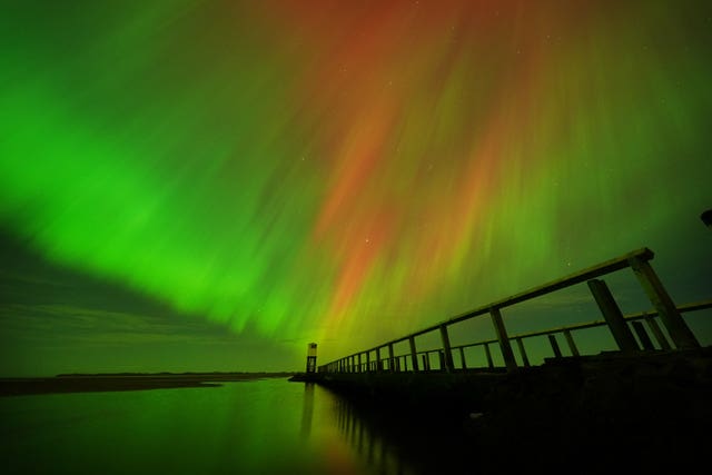 Northern Lights as seen on the causeway leading to Holy Island in Northumberland