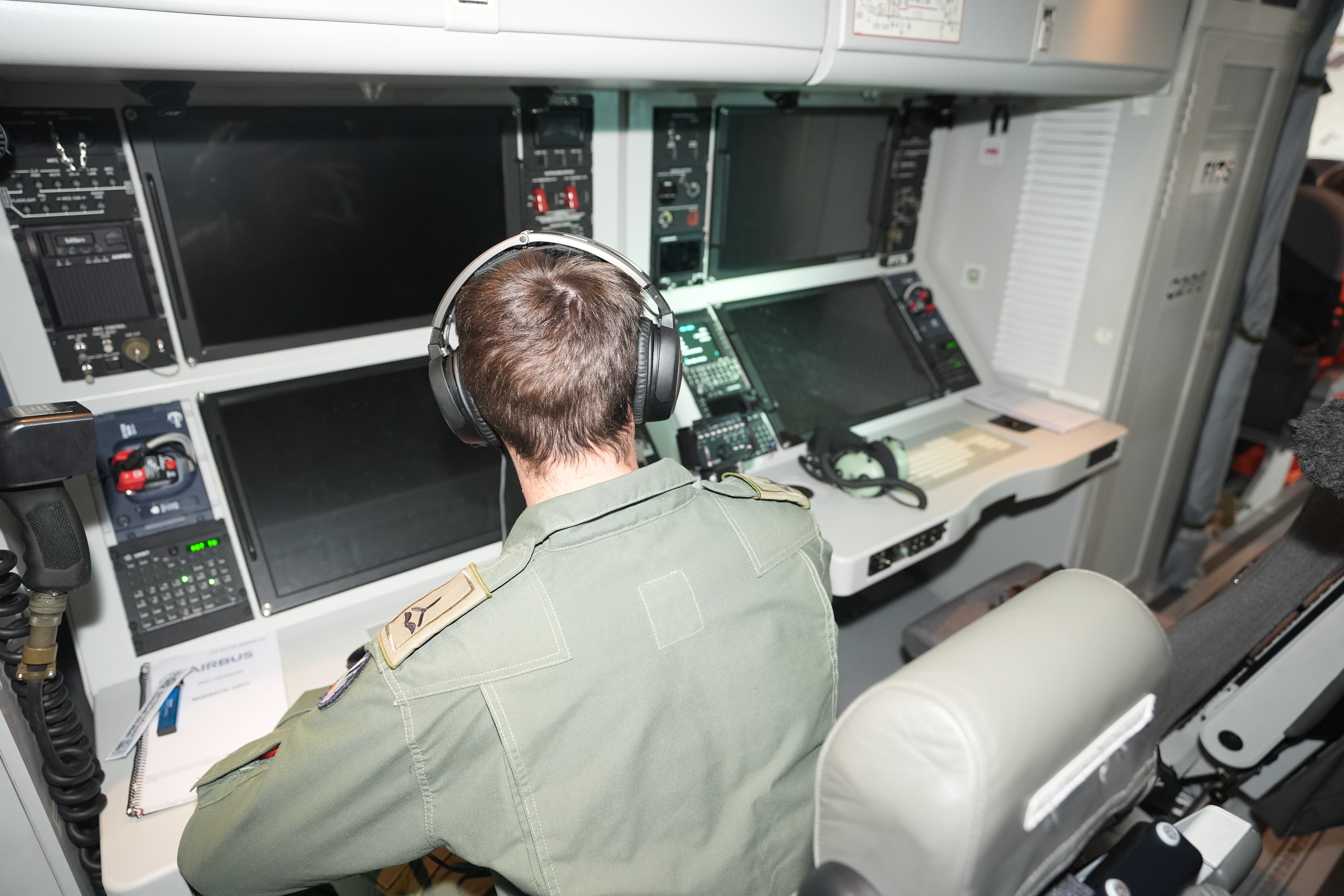 An Air Corps crewman on board a new C295 surveillance aircraft