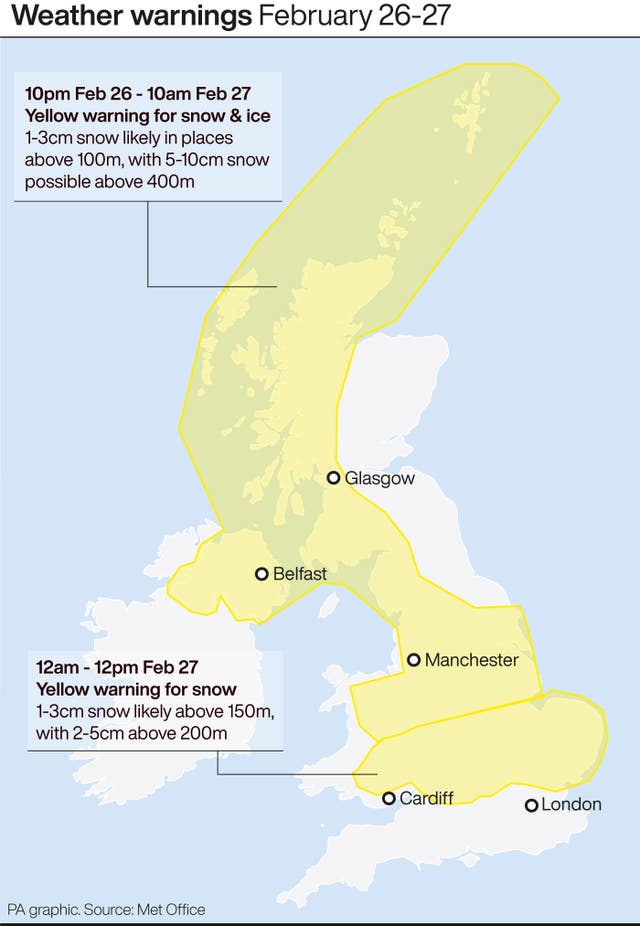 Weather warnings February 26-27