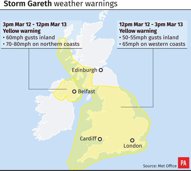 Storm Gareth weather warnings