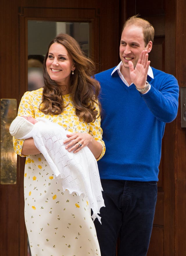 The Duke and Duchess of Cambridge and the newborn Princess Charlotte as they leave the Lindo Wing of St Mary’s Hospital in London