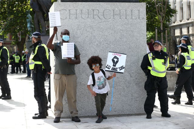 Black Lives Matter demonstrators at the Churchill statue in Parliament Square