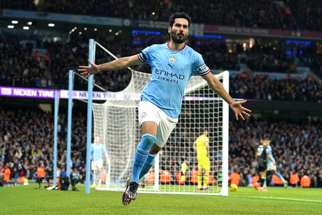 Ilkay Gundogan celebrates scoring