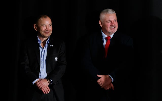 Eddie Jones, left, and Warren Gatland, right, will see their sides meet on the pitch on February 23