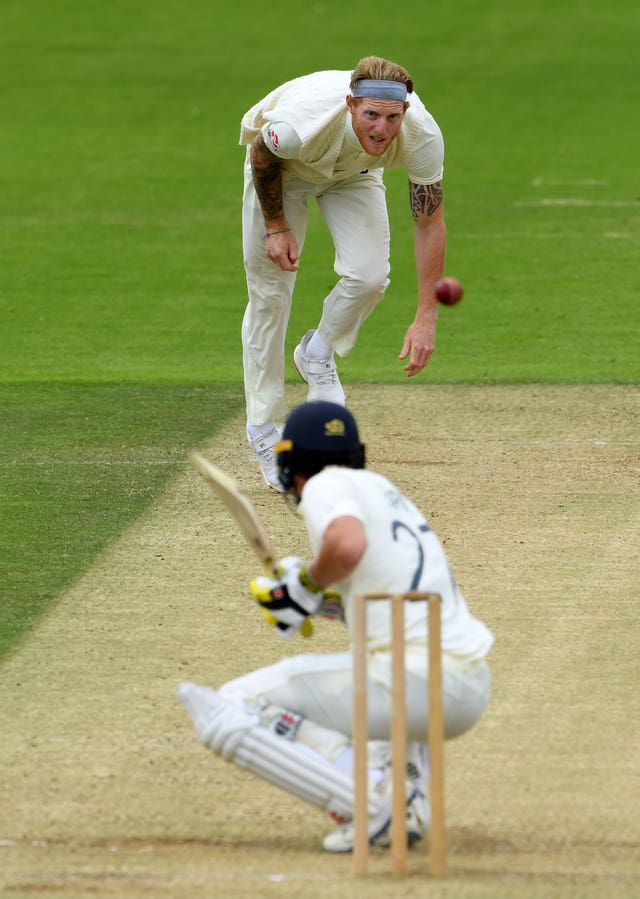 Ben Stokes bowls to Rory Burns