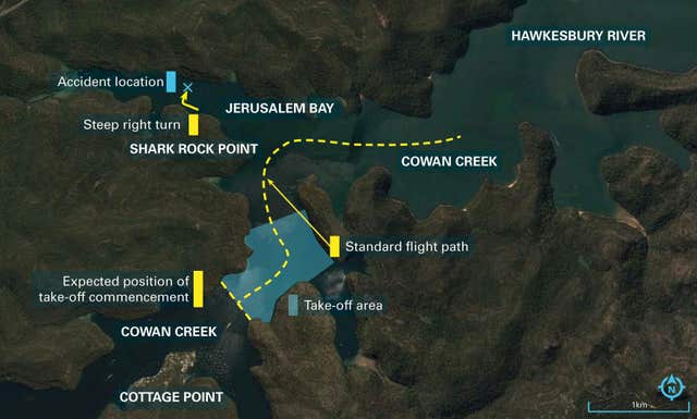 The standard flight path and accident location (ATSB/PA)