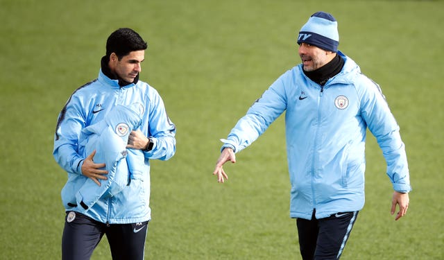 Mikel Arteta, left, is working under Pep Guardiola at Manchester City