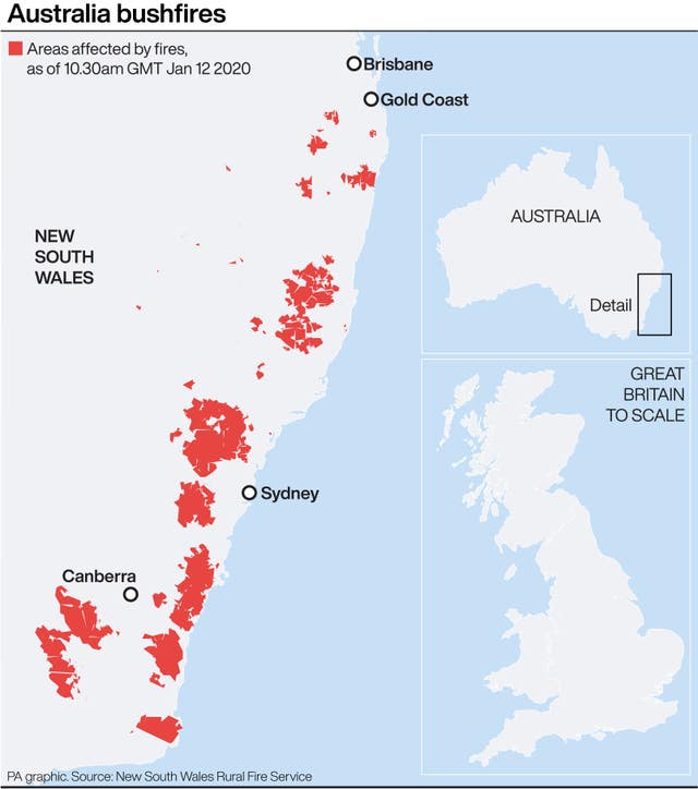 Areas affected by bushfires