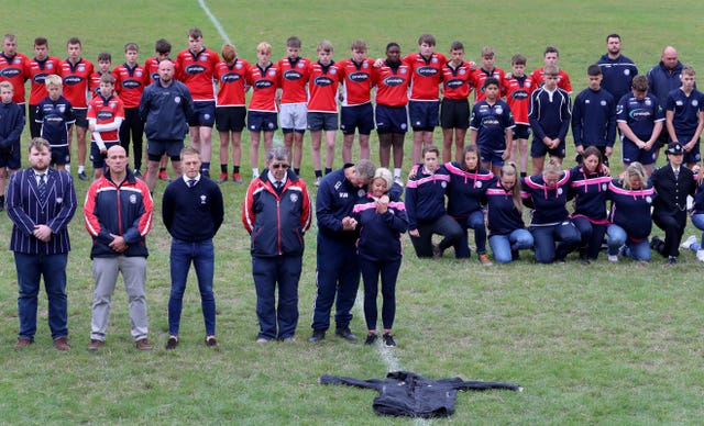 Players observe a minute’s silence at East Grinstead Rugby Club
