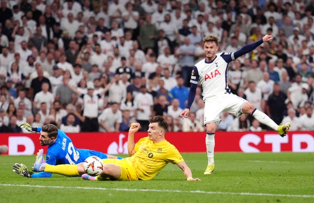James Maddison (right) doubled Tottenham's lead