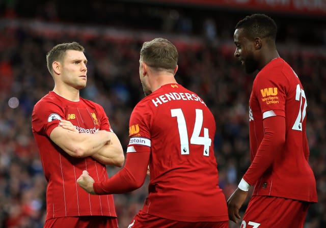 James Milner (left) scored a late winner against Leicester on Saturday as Liverpool maintained their 100 per cent start to the Premier League season (Peter Byrne/PA).