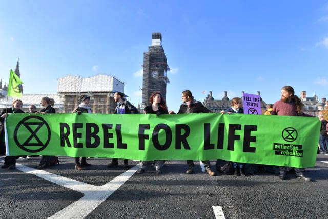 Demonstrators on Westminster Bridge