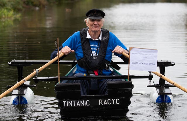 Michael Stanley, also known as ‘Major Mick’, sets off from Hunston, West Sussex, to row along the Chichester canal