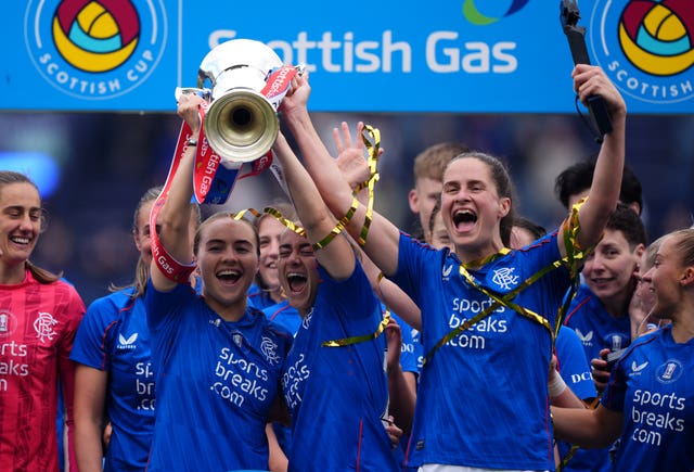 Rangers Women celebrate their 2025 Scottish Cup final win