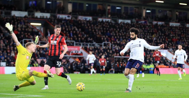 Mohamed Salah found the target as Liverpool won 3-0 at Bournemouth to maintain their lead in the Premier League title race