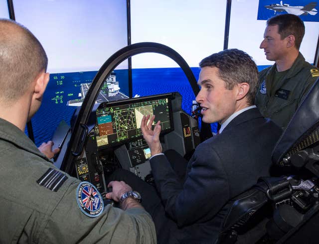 Defence Secretary Gavin Williamson flying the new F35 flight simulator (Sgt P.J.George MA ABIPP/MoD/Crow)
