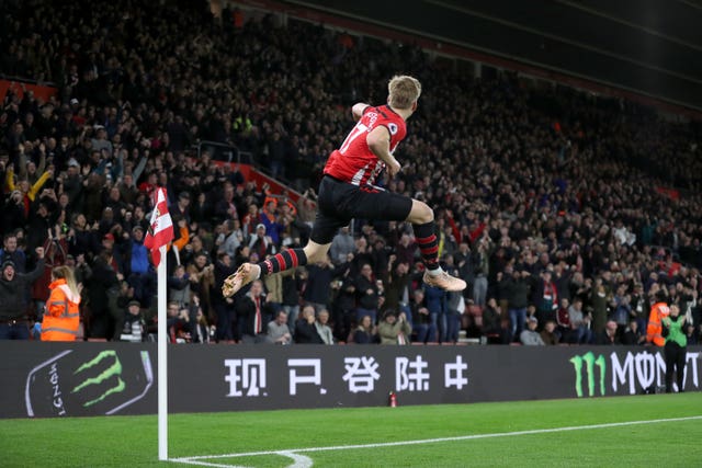 Southampton's Stuart Armstrong celebrates scoring. (PA)