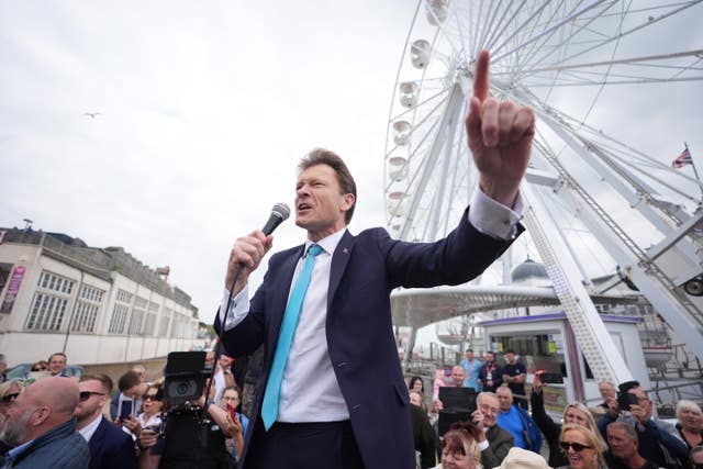 Richard Tice speaks to a crowd in Clacton-on-Sea, Essex