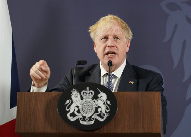 Boris Johnson during his keynote speech in Blackpool