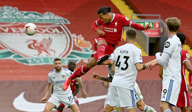 Virgil van Dijk's towering first-half header put Liverpool 2-1 ahead against Leeds 