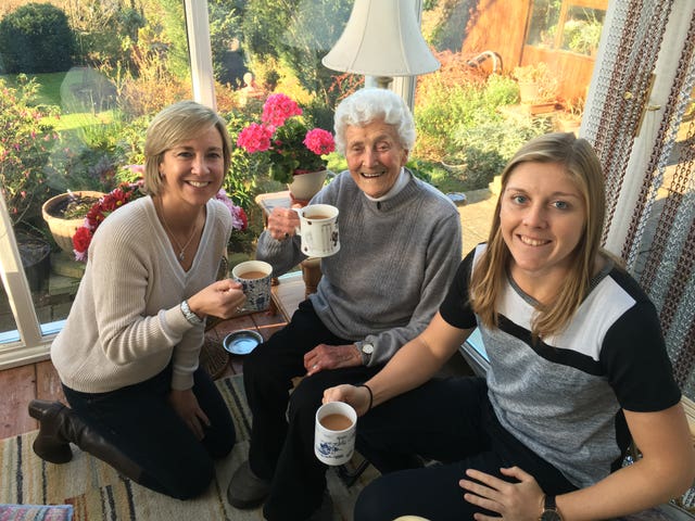 Eileen Ash (centre) pictured with Clare Connor (left) and Heather Knight (right)