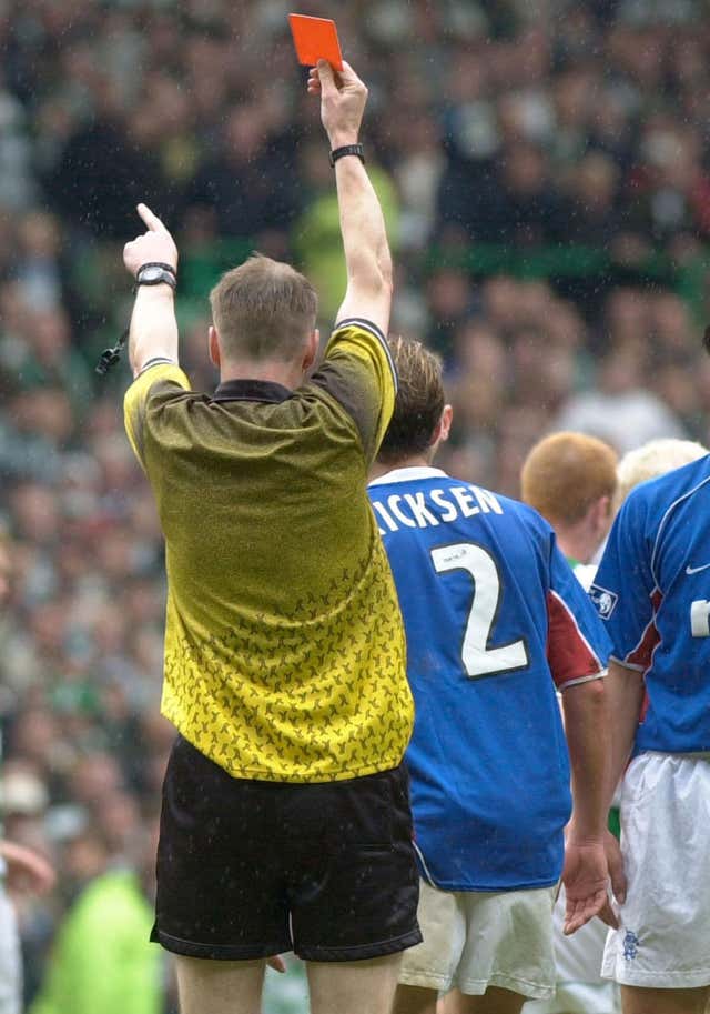 Fernando Ricksen gets his marching orders during another full-blooded Old Firm derby