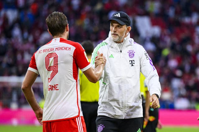 Harry Kane grabs hands with Thomas Tuchel