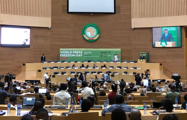 Jeremy Hunt gives a speech at the headquarters of the African Union in Addis Ababa