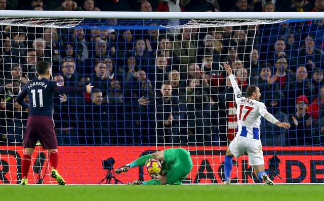 Glenn Murray unsuccessfully appeals for a goal as a foul had already been given by the referee during Arsenal's 1-1 draw at Brighton